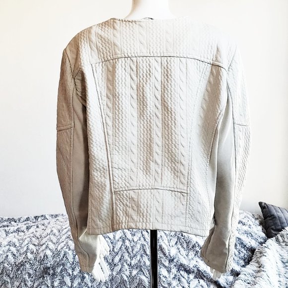 NY&C Taupe Knit Lined Textured Faux Leather Jacket - Picture 6 of 16